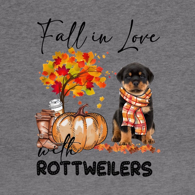 Fall In Love With Rottweilers Fall Pumpkin Thanksgiving by Red and Black Floral